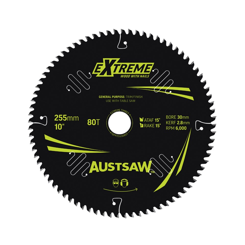 AUSTSAW 255MM TIMBER CUTTING BLADE 80T THIN KERF